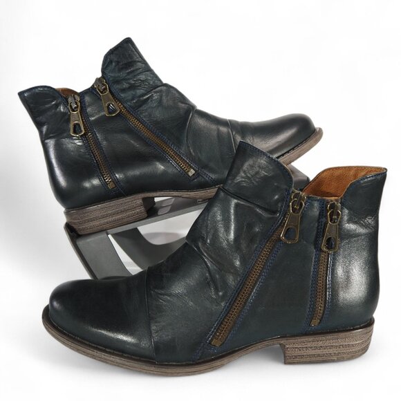 Miz Mooz Luna Leather Side Zip Ankle Boots Women's 9-9.5/40 Dark Navy - Picture 1 of 12